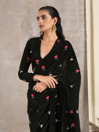 trueBrowns Black Velvet Embroidered Blouse | Grocsy