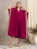 trueBrowns Pink Velvet Lace Kaftan | Grocsy