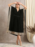 trueBrowns Black Velvet Embroidered Lace Kaftan | Grocsy