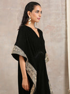 trueBrowns Black Velvet Embroidered Lace Kaftan | Grocsy