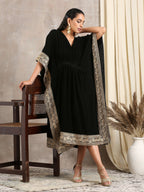 trueBrowns Black Velvet Embroidered Lace Kaftan | Grocsy