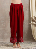 trueBrowns Red Velvet Embroidered Pant | Grocsy