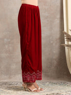 trueBrowns Red Velvet Embroidered Pant | Grocsy