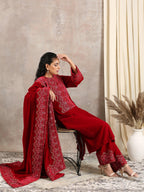 trueBrowns Red Velvet Embroidered Pant | Grocsy