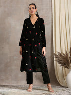 trueBrowns Black Velvet Embroidered Angrakha | Grocsy
