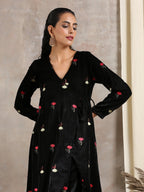 trueBrowns Black Velvet Embroidered Angrakha | Grocsy
