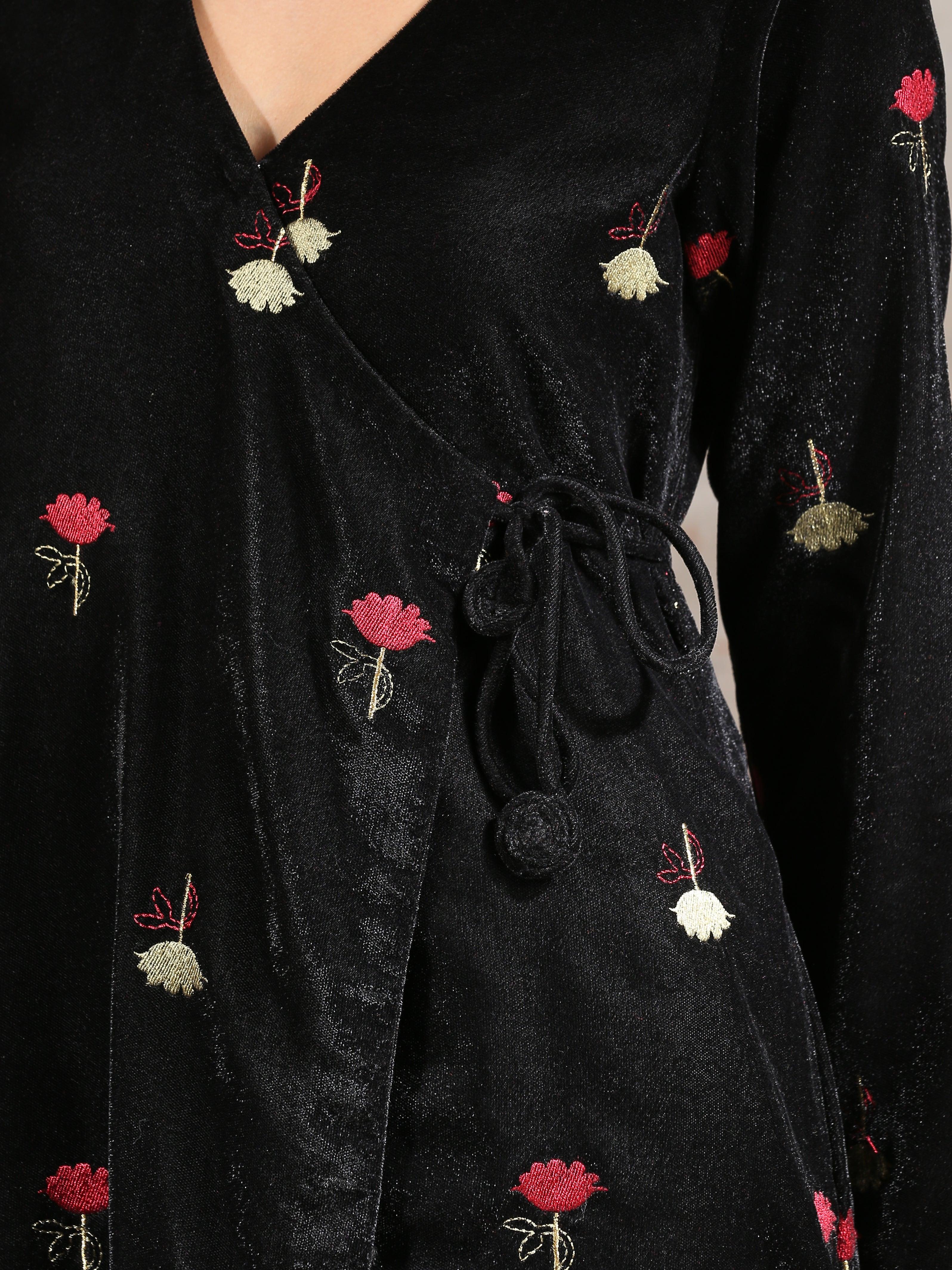 trueBrowns Black Velvet Embroidered Angrakha | Grocsy