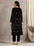 trueBrowns Black Velvet Embroidered Angrakha | Grocsy