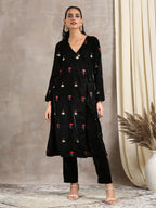 trueBrowns Black Velvet Embroidered Angrakha | Grocsy
