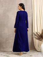trueBrowns Blue Velvet Front Slit Kurta | Grocsy