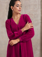 trueBrowns Pink Velvet Pleated Kurta | Grocsy