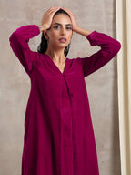 trueBrowns Pink Velvet Pleated Kurta | Grocsy