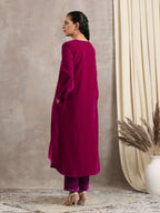 trueBrowns Pink Velvet Pleated Kurta | Grocsy