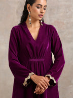 trueBrowns Wine Velvet Lace Kurta Pant Set | Relove | Grocsy