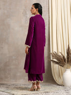 trueBrowns Wine Velvet Lace Kurta Pant Set | Relove | Grocsy