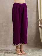 trueBrowns Wine Velvet Lace Kurta Pant Set | Relove | Grocsy