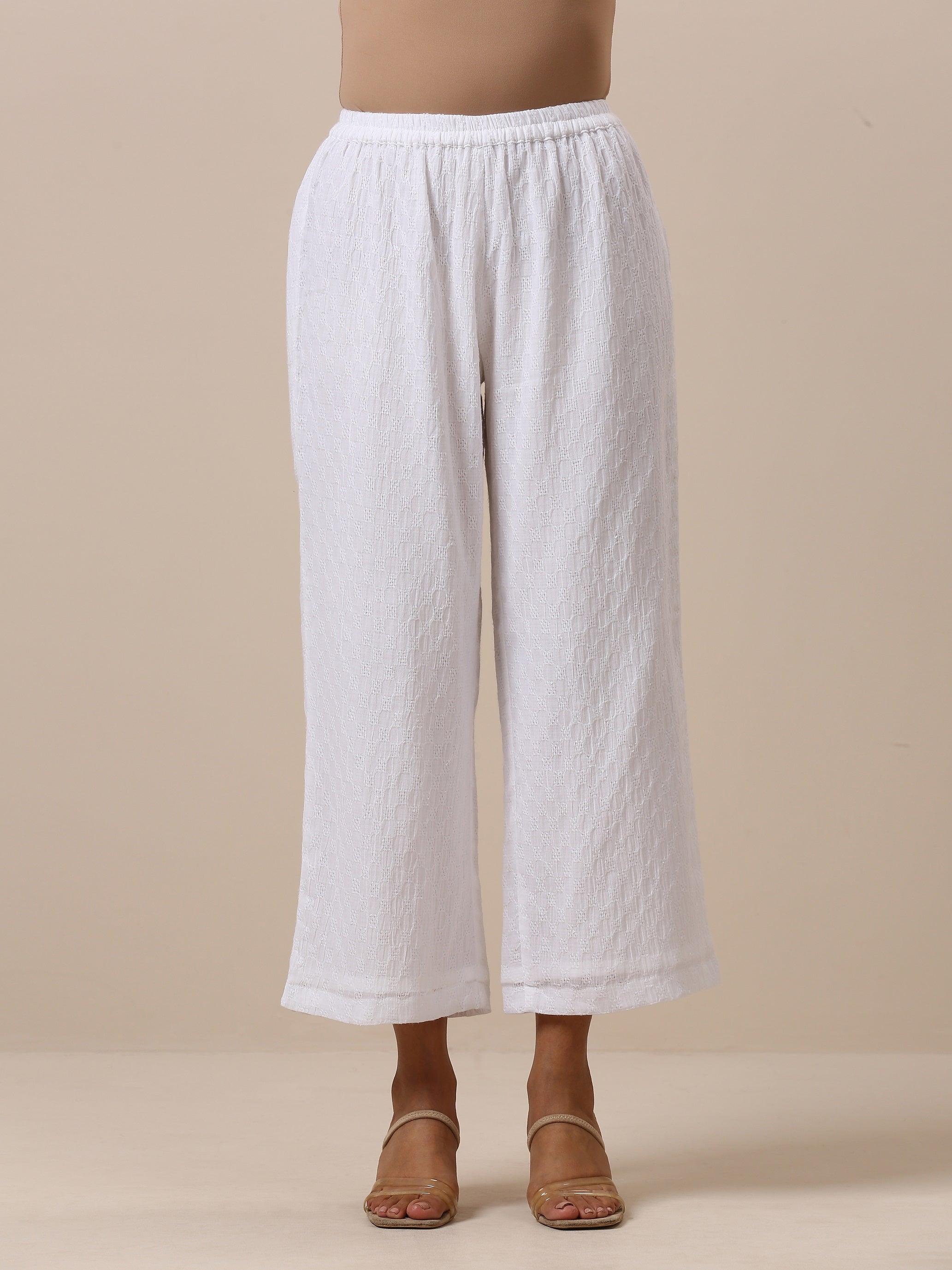 trueBrowns Cotton White Weave Pant | Grocsy