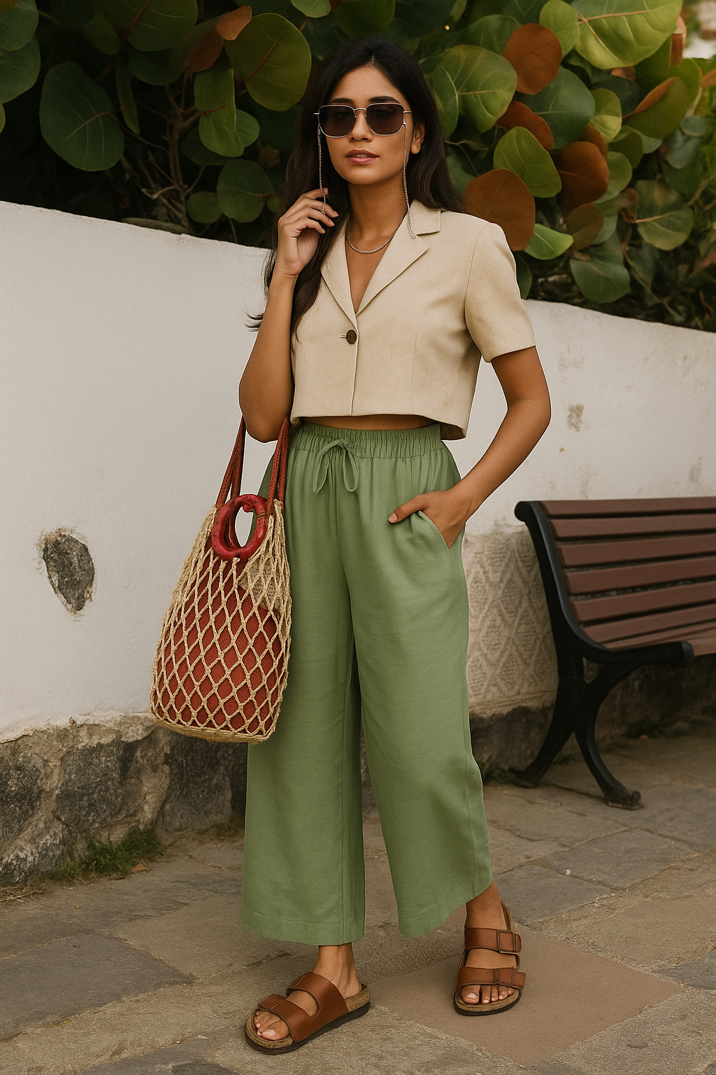trueBrowns Mint Green Cotton Blend Elasticated Drawstring Straight Pants | Grocsy