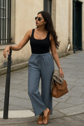 trueBrowns Blue Cotton Blend Elasticated Drawstring Straight Pants | Grocsy