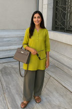 trueBrowns Lime Cotton Blend Short Kurta | Grocsy