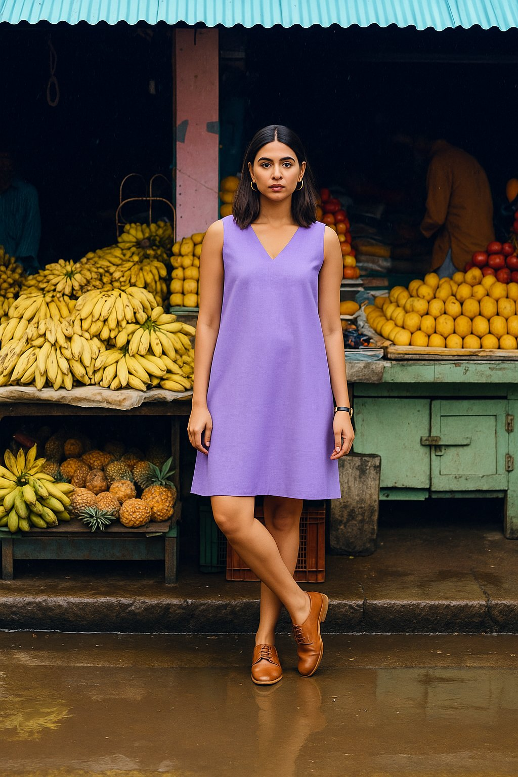 trueBrowns Lilac Cotton Blend Short Dress | Grocsy