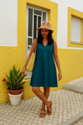 trueBrowns Dark Blue Cotton Blend Short Dress | Grocsy
