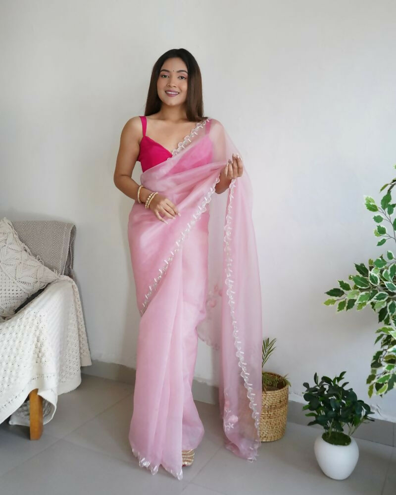 Vamsee Sheetal Peach Organza Saree | Grocsy