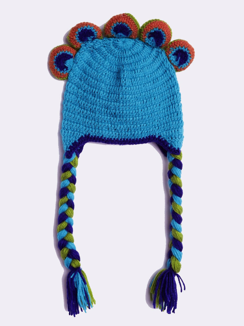 Chutput Kids Woollen Hand Knitted Peacock Face Detailed Cap - Blue | Grocsy