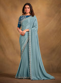 Light Blue Crepe Georgette Silk Designer Saree with Unstitched Blouse - Norita Mahitha | Grocsy