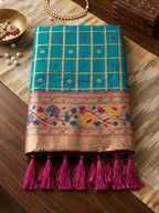 Shree Shyam Fashion Turquoise Banarasi Silk Blend Saree | Grocsy