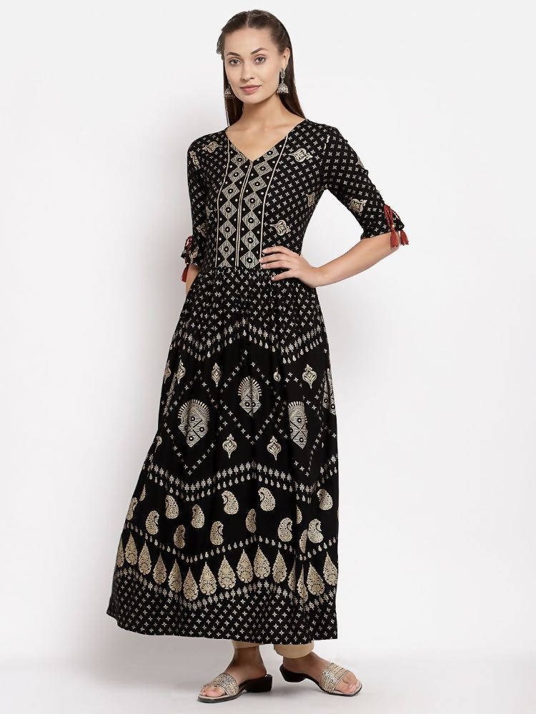 Myshka Women's Green Royan Printed Half Sleeve V Neck Casual Maxi Dress | Grocsy
