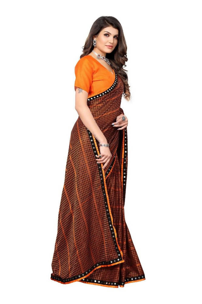 Vamika Orange Lycra Knitted Saree | Grocsy