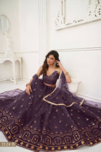 Eilara Women'S Dusty Wine Butterfly Net With Tone Thread Work And Sandwich Embroidered Work Lehenga Choli For Wedding | Grocsy