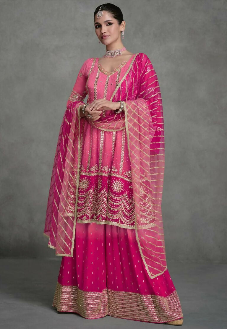 Vastranavya Pink Embroidered Sequins Work Pakistani Palazzo Suit | Grocsy