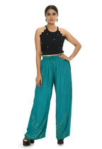 Mominos Fashion Moeza Reyon Cotton Rama Green Color Sirsoki Work Palazzo | Grocsy