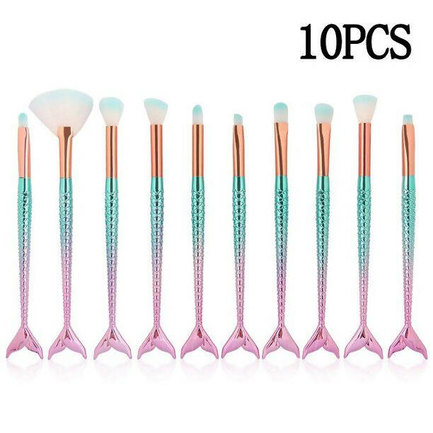 Favon Pack of 10 Professional Mermaid Shaped Makeup Brushes | Grocsy