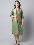 Even Apparels Beige Bansari Silk Open Front Women's Gillet | Grocsy