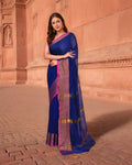 Joban Fashion Women Navy Blue & Megenta Pink Trendy Cotton Saree | Grocsy