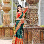 DEIANA'S Beautiful Designer Golden zari Soft Lichi Silk Saree - Green | Grocsy