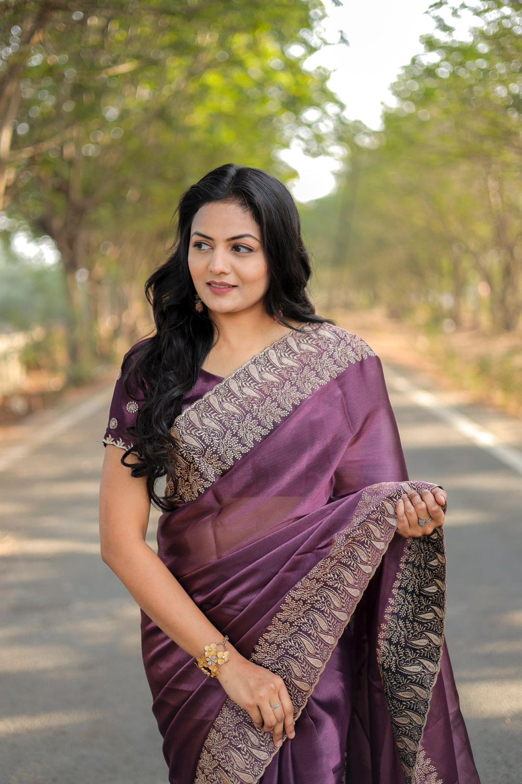 Teeya Creation Purple Color Burberry Silk Heavy Work Saree | Grocsy