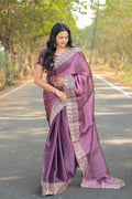 Teeya Creation Purple Color Burberry Silk Heavy Work Saree | Grocsy