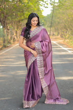 Teeya Creation Purple Color Burberry Silk Heavy Work Saree | Grocsy