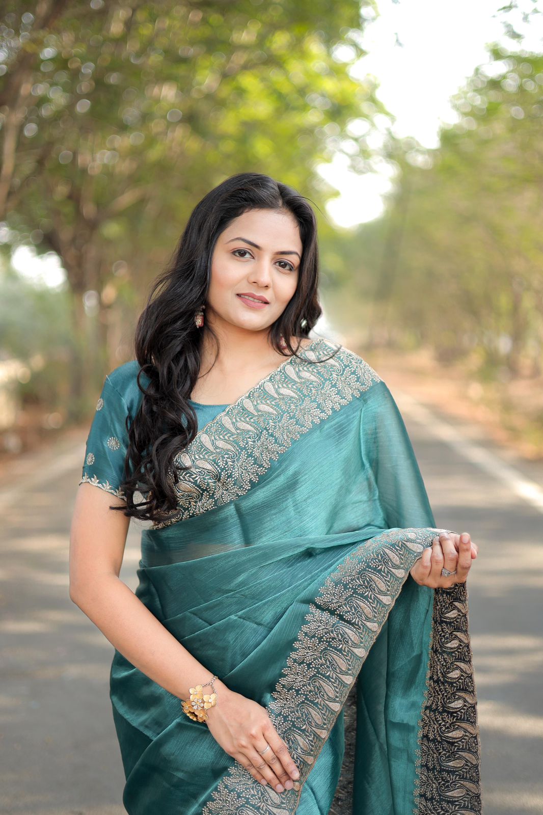Teeya Creation Sky Color Burberry Silk Heavy Work Saree | Grocsy
