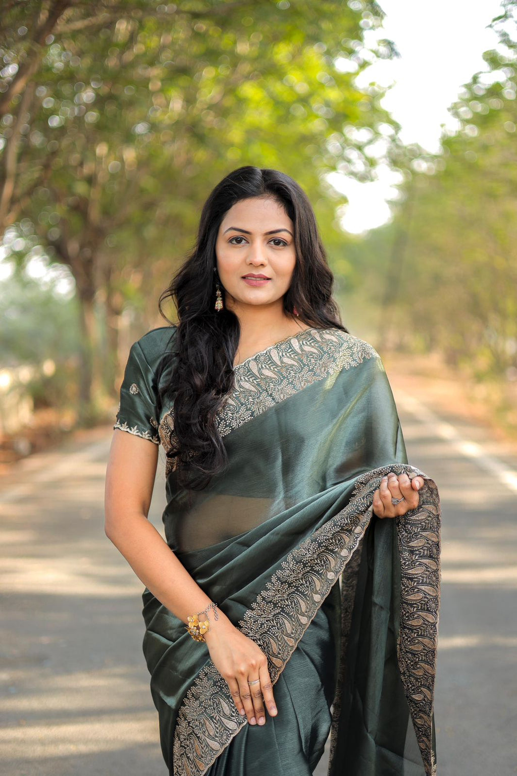Teeya Creation Teal Color Burberry Silk Heavy Work Saree | Grocsy