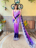 Teeya Creation Blue Color Georgette Embroidery Crush Work Saree | Grocsy