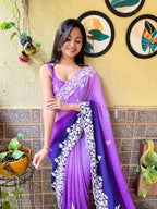 Teeya Creation Blue Color Georgette Embroidery Crush Work Saree | Grocsy