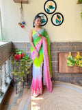 Teeya Creation parrot Color Georgette Embroidery Crush Work Saree | Grocsy