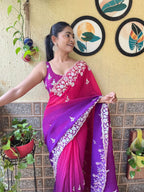 Teeya Creation Purple Color Georgette Embroidery Crush Work Saree | Grocsy