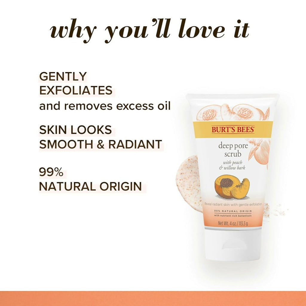 Burt's Bees Deep Pore Scrub with Peach & Willow Bark | Grocsy