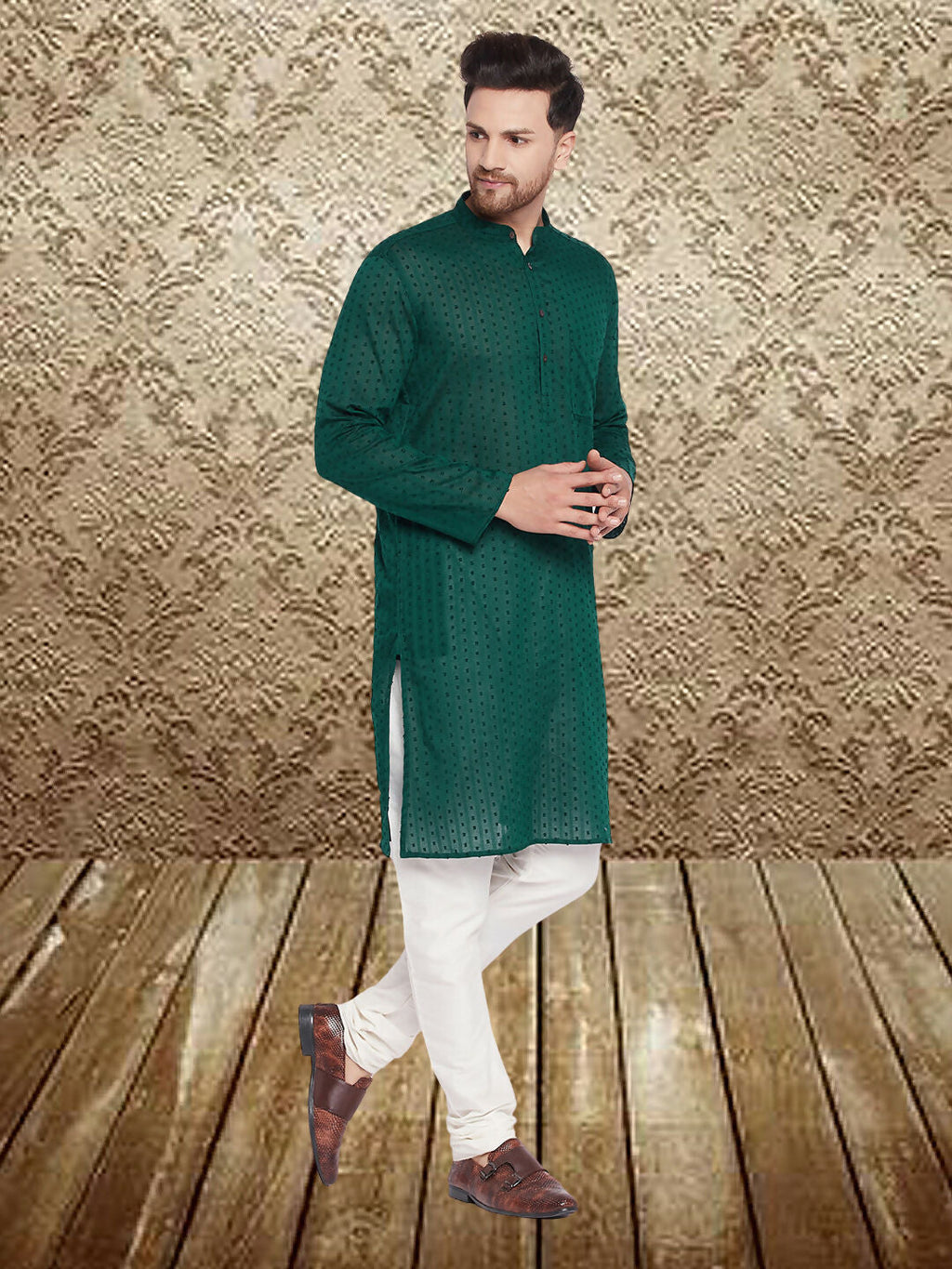 Even Apparels Men's Pure Cotton Green Kurta | Grocsy